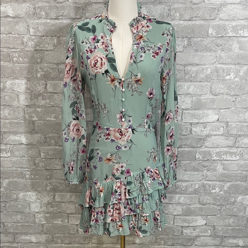 Yumi Kim Mint Green Floral Long Sleeve Ruffled Dress